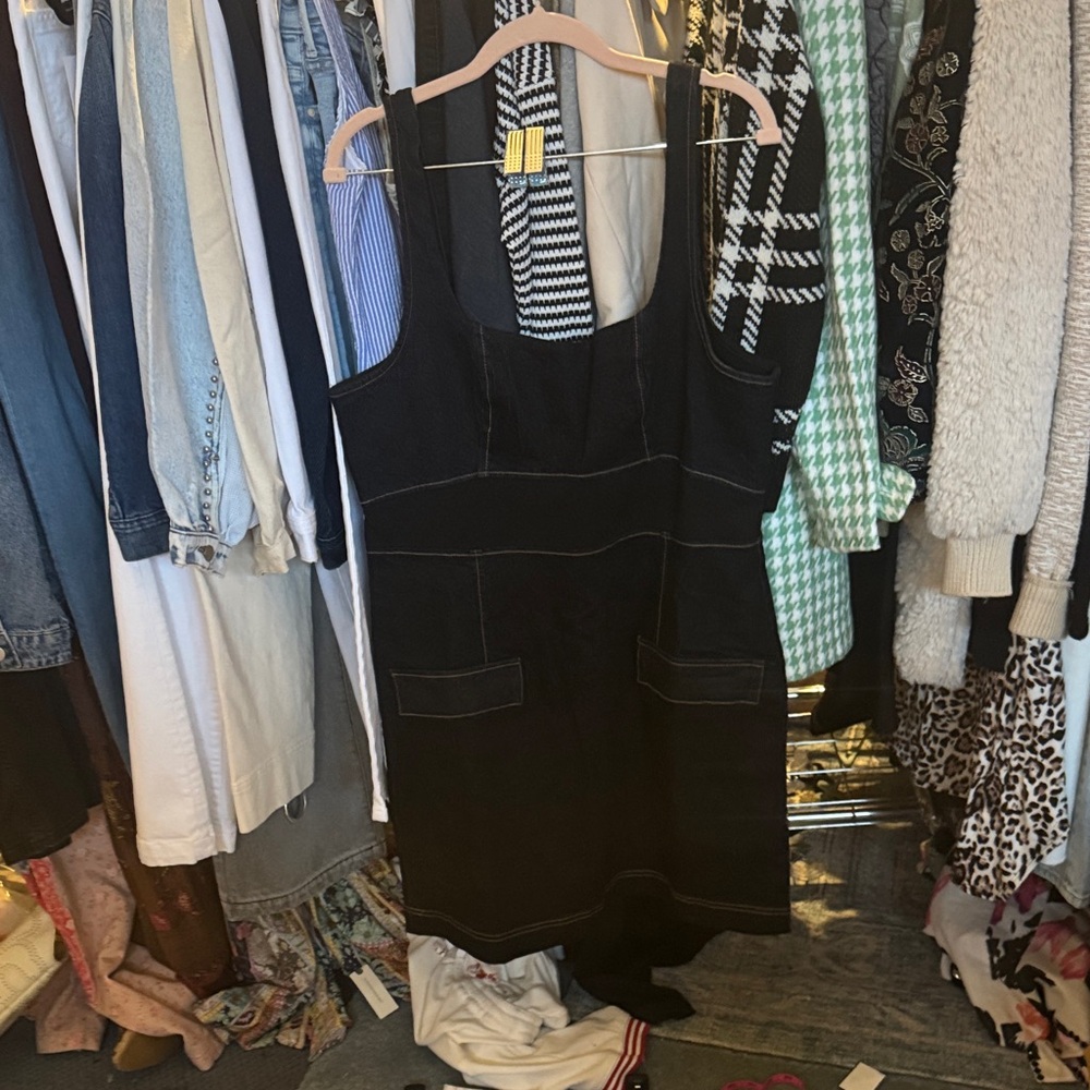 Anthropologie Sleeveless Square-Neck Slim Knit Mini Dress dark Denim size 14 - Picture 3 of 10